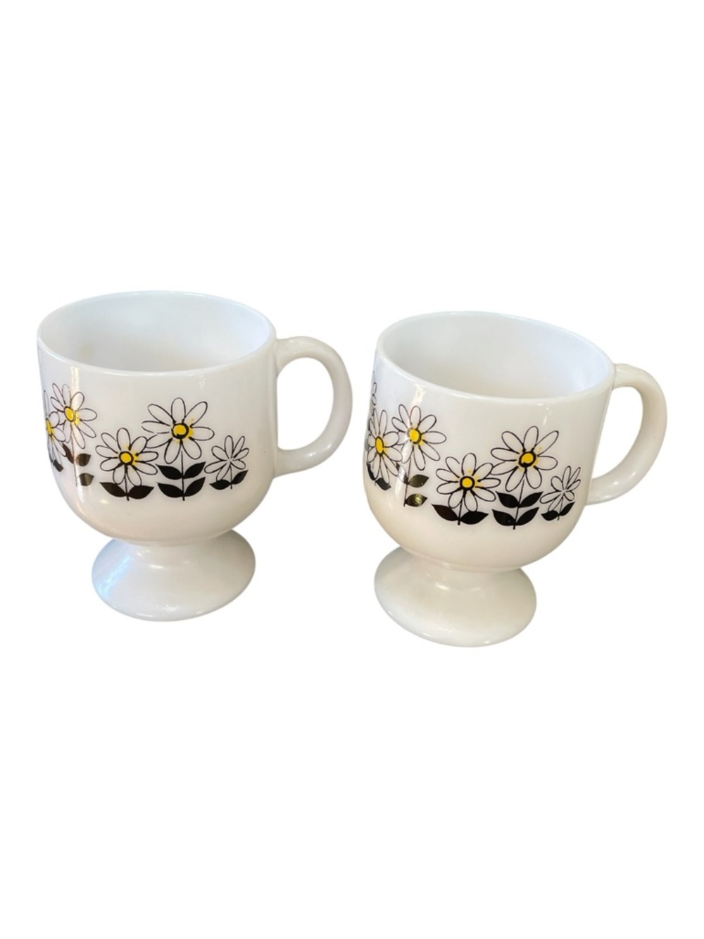 Two pedestal vintage coffee mugs, daisy design, milk, glass - Picture 4 of 4